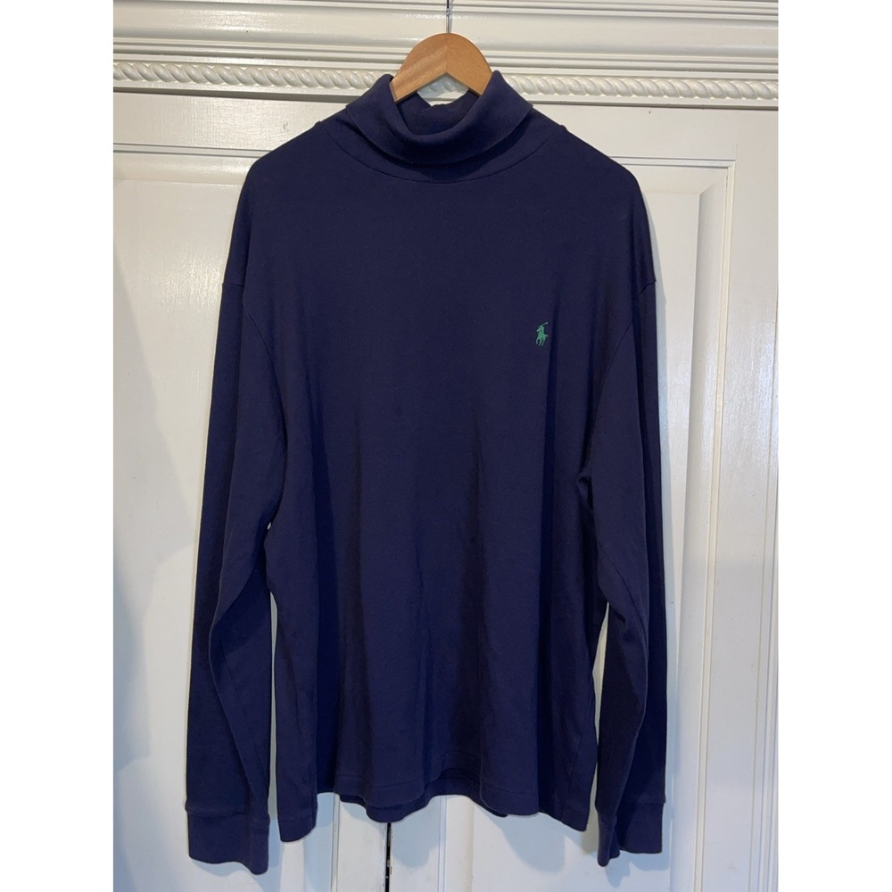 Polo Ralph Lauren Turtleneck Shirt Men XL Navy Blue Long Sleeve Preppy